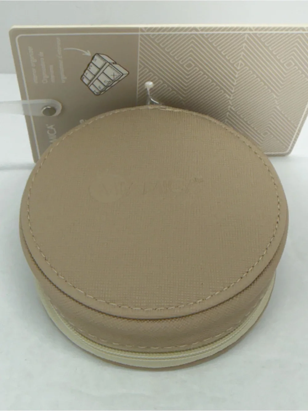 Miamica Khaki Tan Textured 8 Compartments Round Travel Pill Case NEW